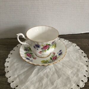 Vtg Royal Albert Pink and Blue Floral Teacup and Saucer